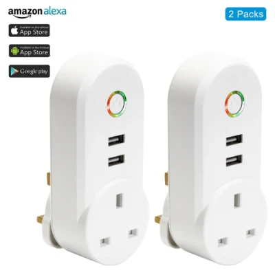 Tomada Tuya Smart Plug WiFi 2 portas USB com temporizador UE Reino Unido