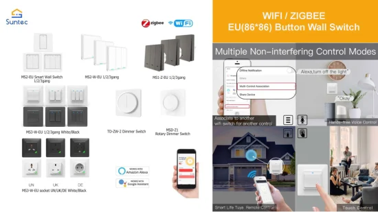 Interruptor de luz inteligente Zigbee Europa tipo 1 grupo interruptores de 1 via/2 vias