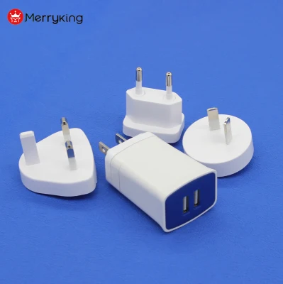 Carregador USB intercambiável Au/EU/Reino Unido/EUA Plugue universal 5V 2A Portas USB duplas