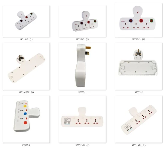 Tomada de extensão de tomada tipo T de 3 vias 2 portas USB