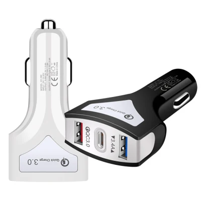 Carregador de carro USB QC3.0 2 portas USB com tipo C